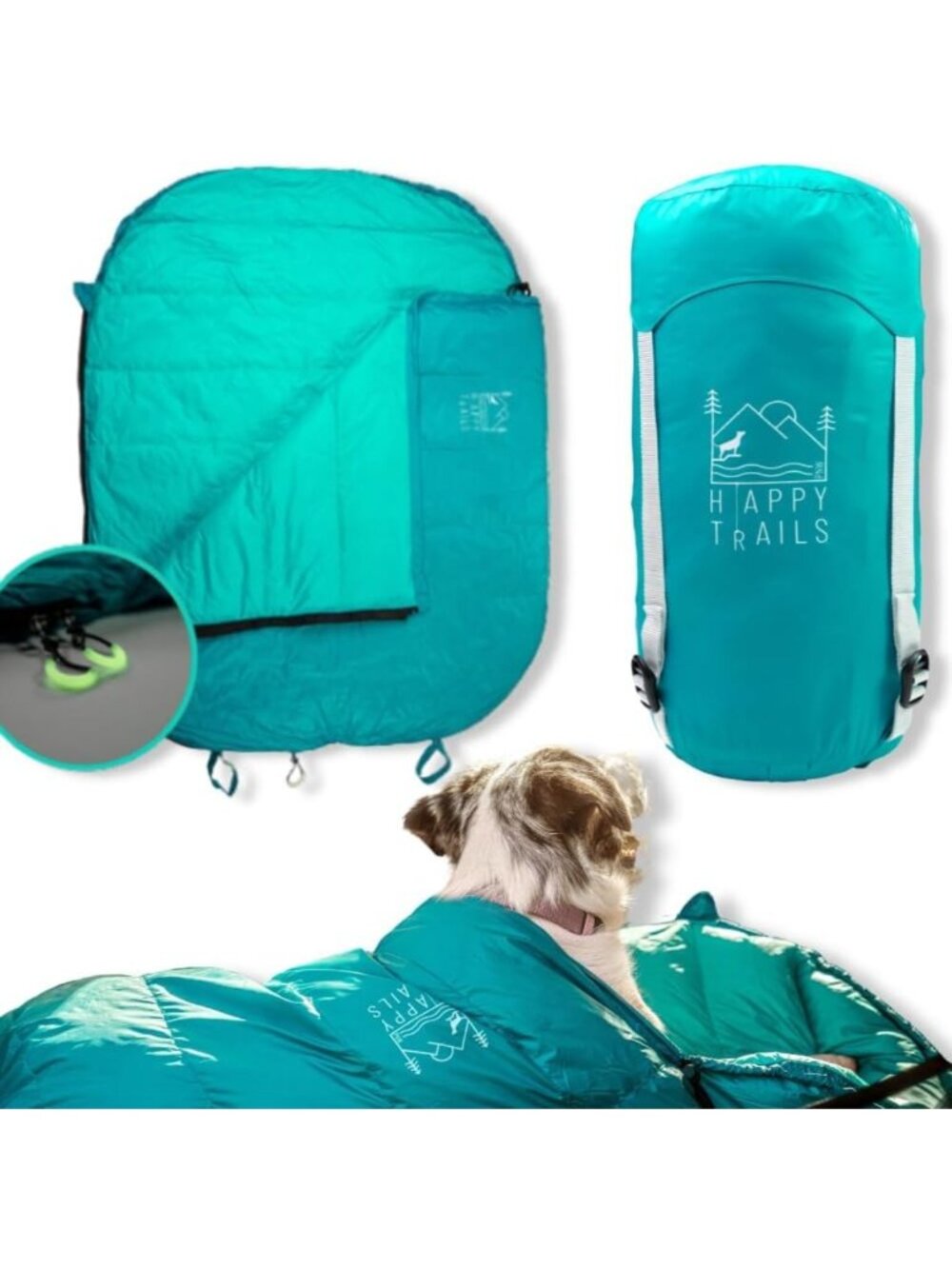 Ultralight Glacial Blue Dog Sleeping Bag & Packable Bed for Hiking & Camping